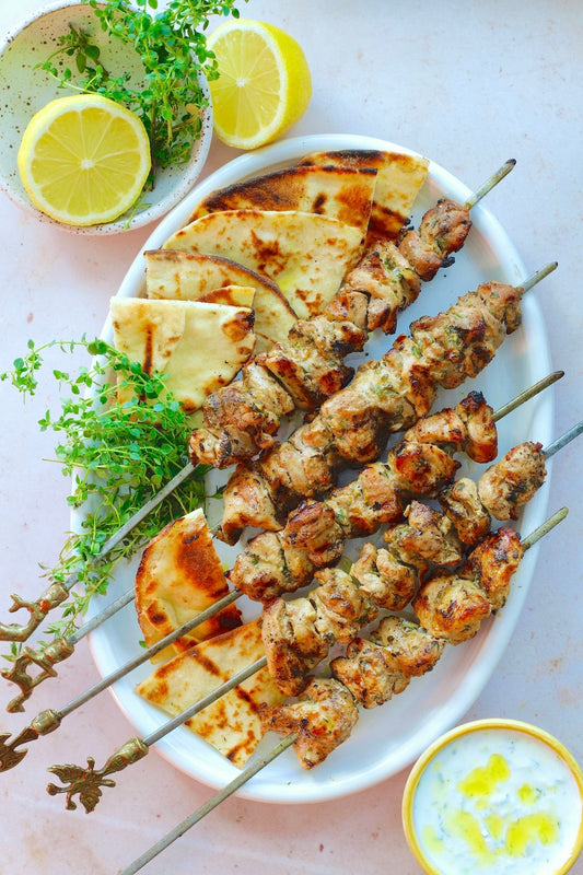 Laconiko Lemon and Fresh Thyme Chicken Kebabs Recipe