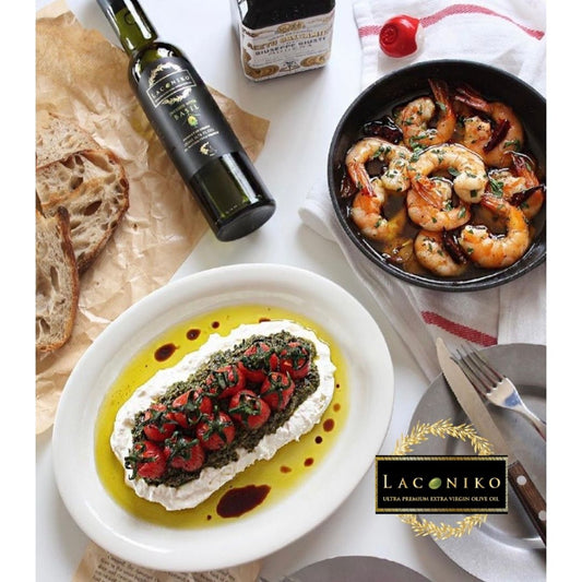 Sauteed Shrimp in Laconiko Basil EVOO