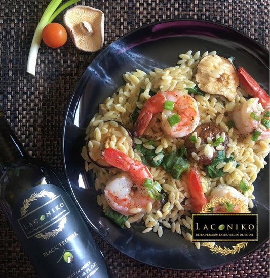 Grilled Shrimp and orzo with Garlic EVOO