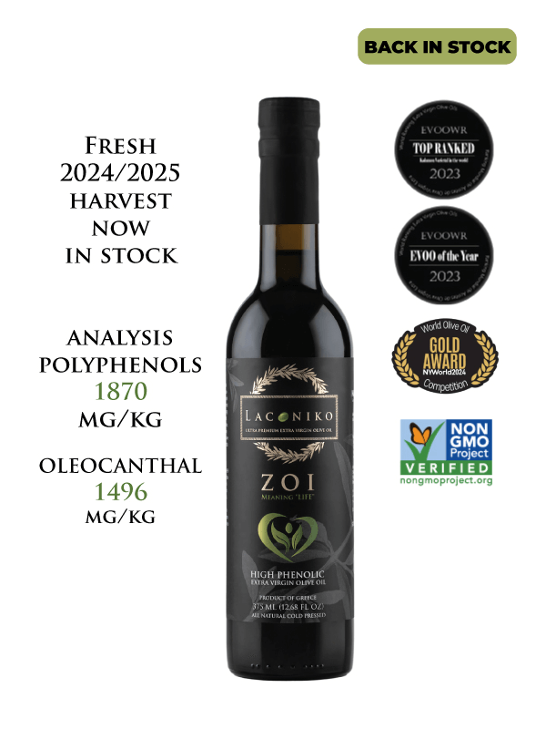 "ZOI" ULTRA High Phenolic EVOO rich in OLEOCANTHAL (375ml)